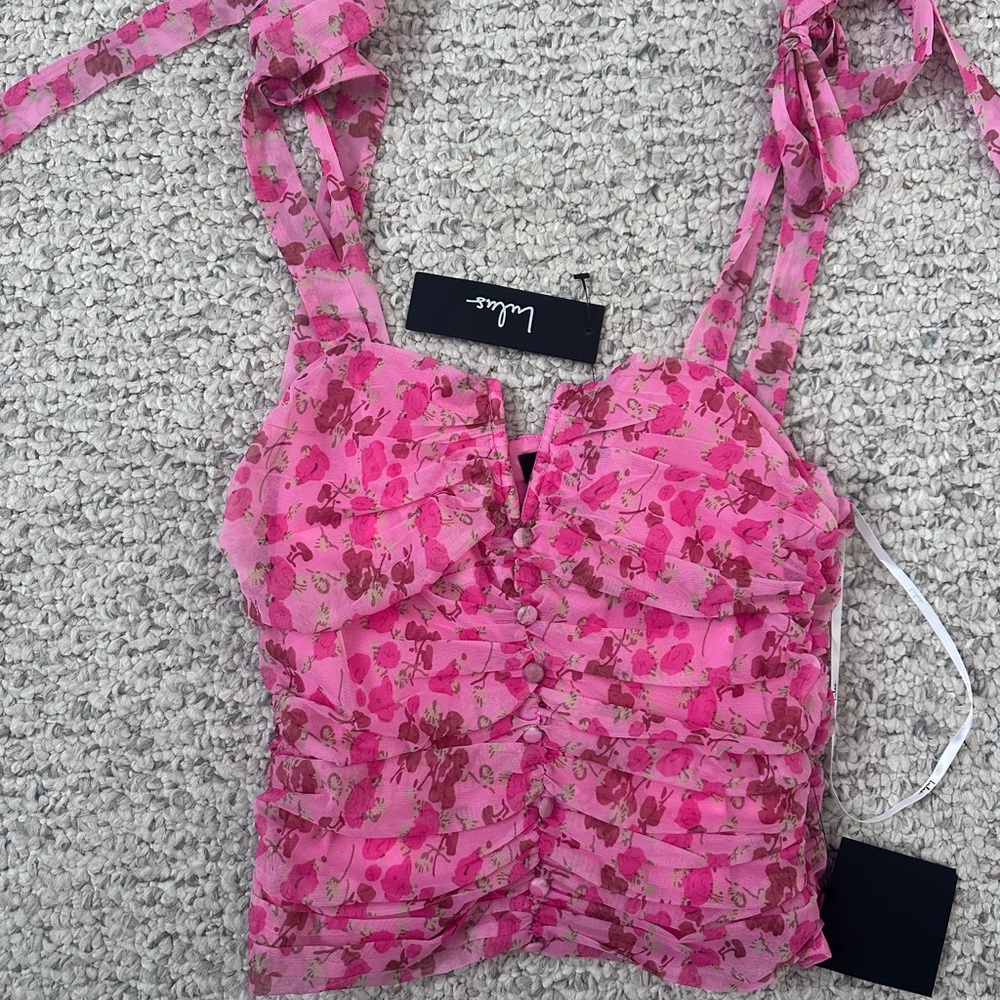 Lulu's Pink Floral Tie-Strap Ruffle Cami